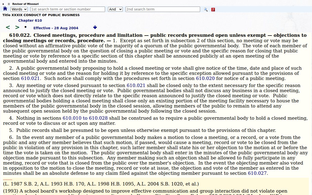 Pettis County civil court docket access context under RSMo section 610.022