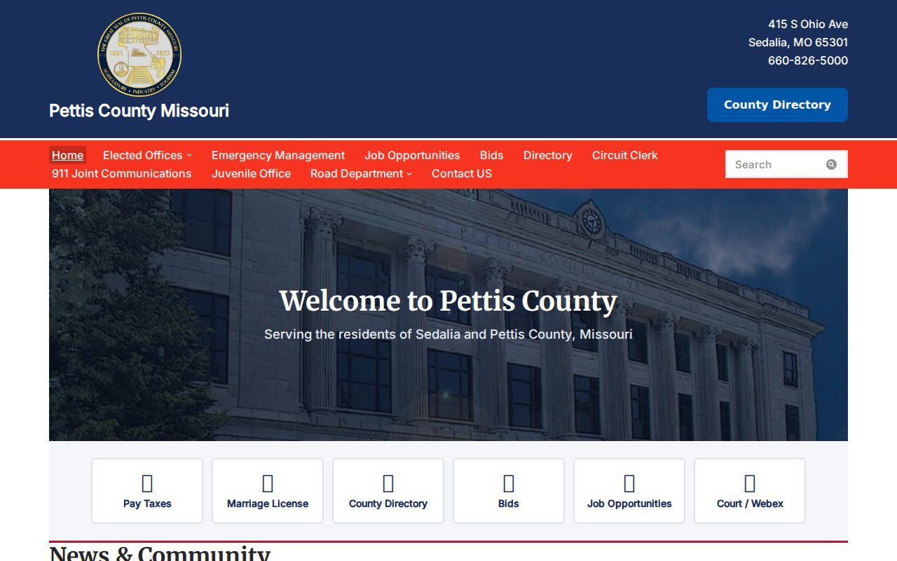 Pettis County court docket courthouse and public resource homepage
