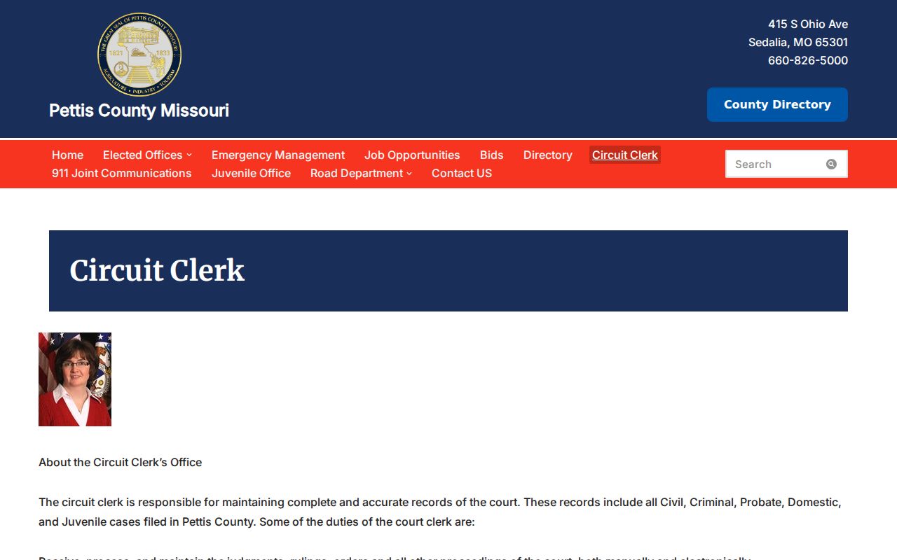 Pettis County court docket Circuit Clerk public records information