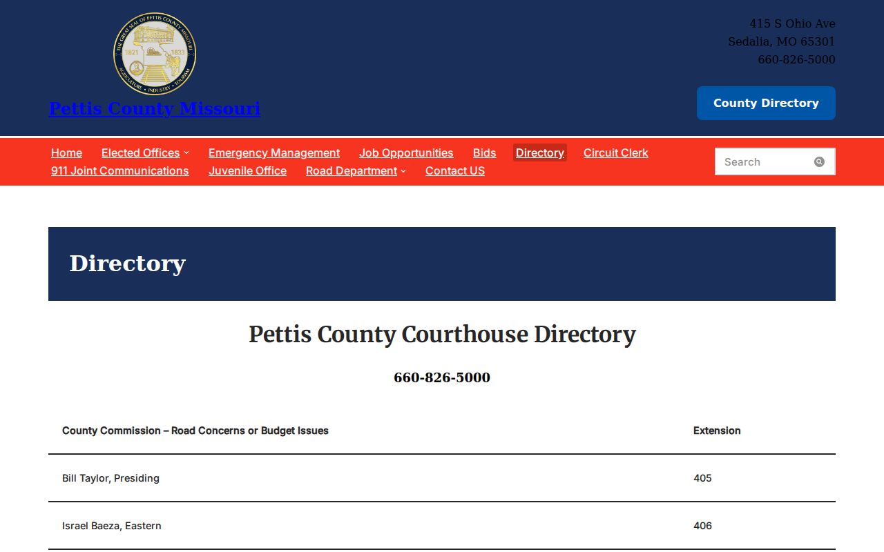 Pettis County court docket directory for court and clerk contacts