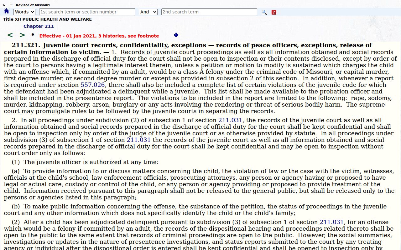 Smithton court docket juvenile-record access limit under RSMo section 211.321