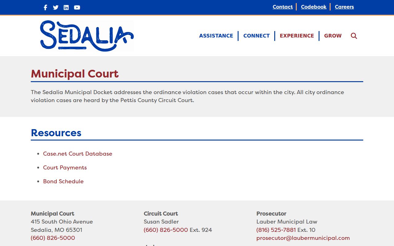 Pettis County traffic court records reference for Sedalia Municipal Court