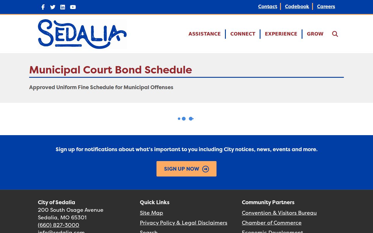 Pettis County traffic court records reference for Sedalia municipal bond schedule