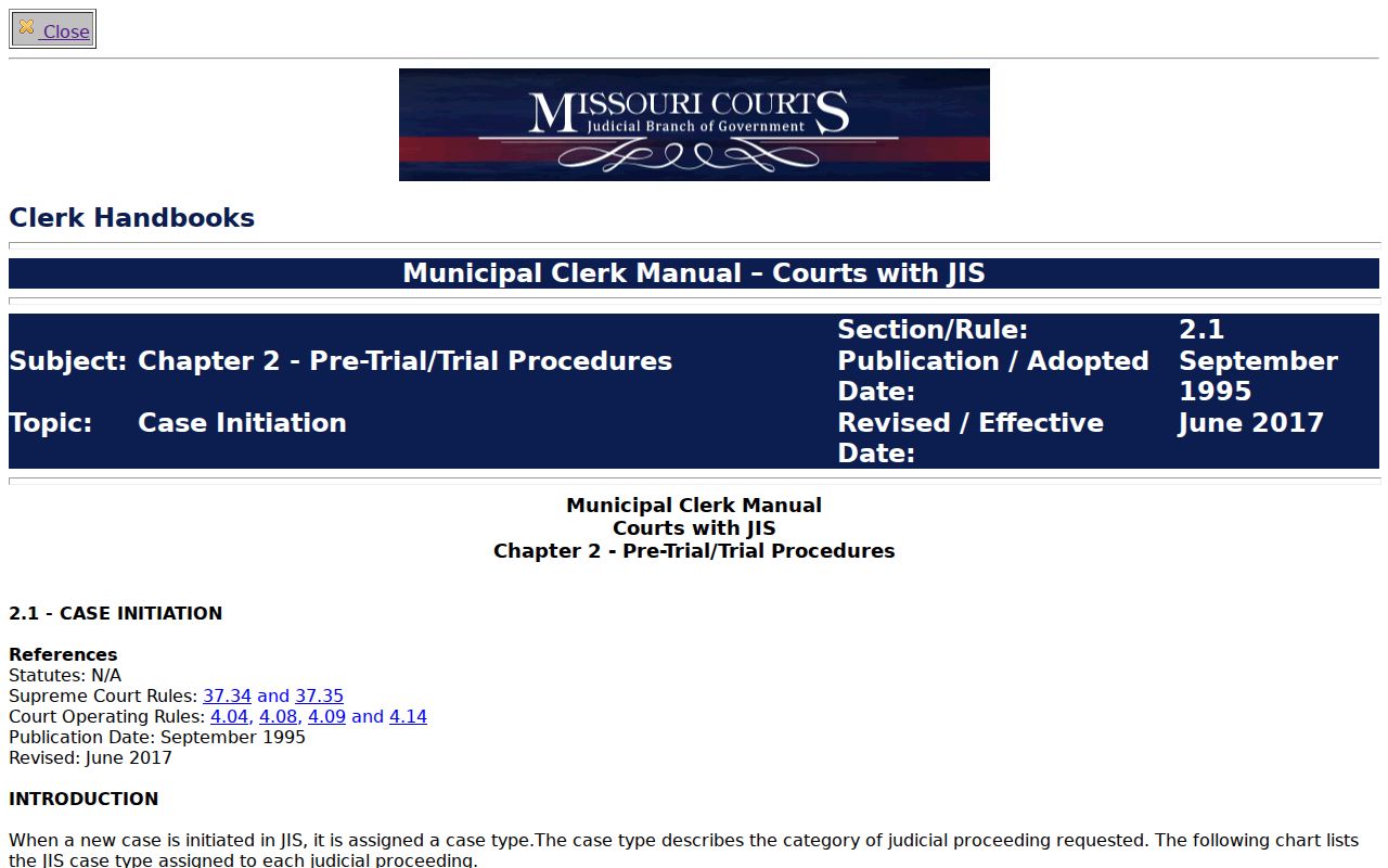 Pettis County traffic court records reference for Missouri municipal clerk procedures